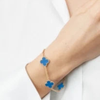 Van Cleef &amp; Arpels Vintage Alhambra 5 Motifs Bracelet 18K Yellow Gold Blue Agate