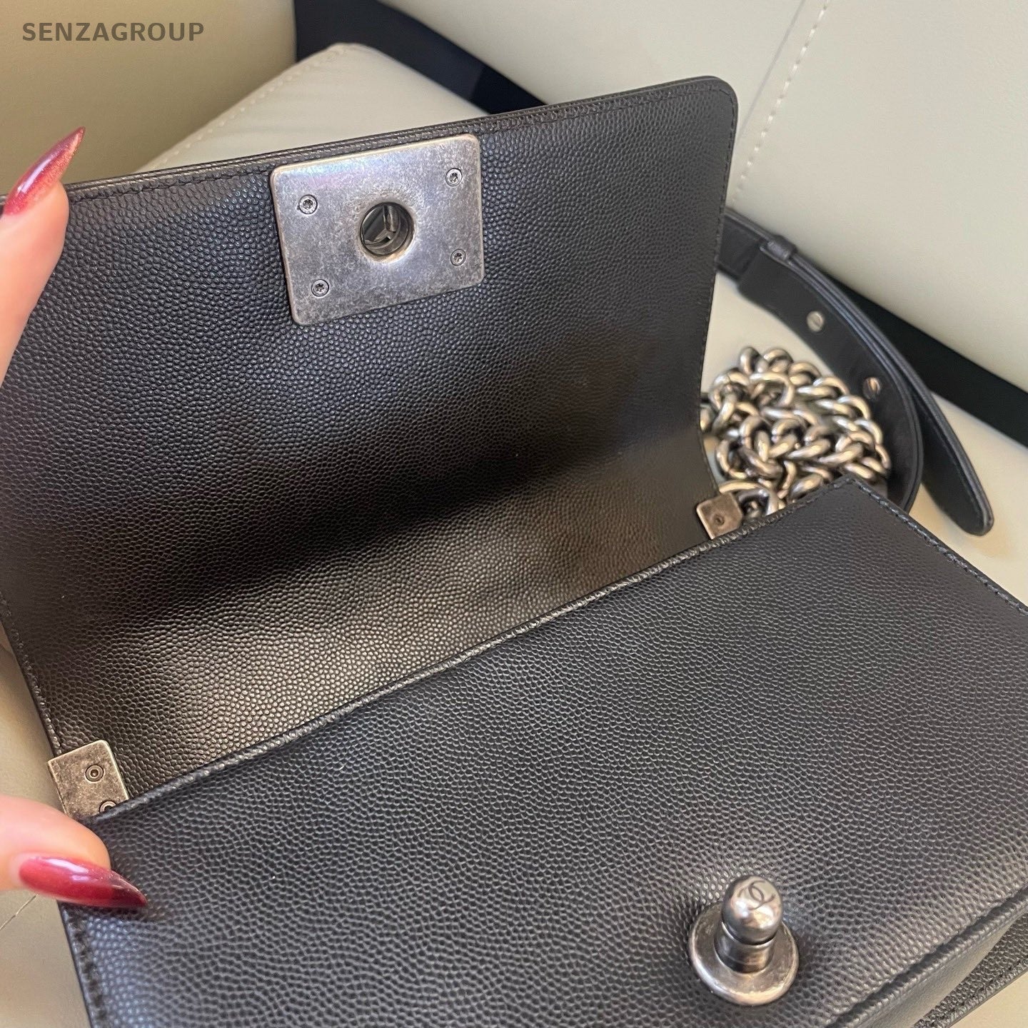 Chanel Leboy PM Chain Shoulder Bag Crossbody Black Silver Diamond Women Classic