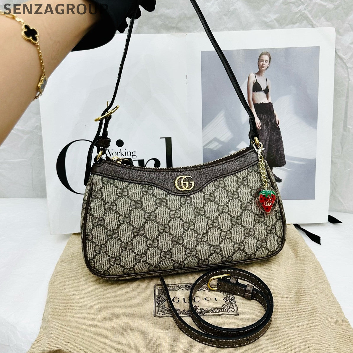 Gucci Ophidia 2Way Shoulder Crossbody Bag Brown Gold Hardware Classic