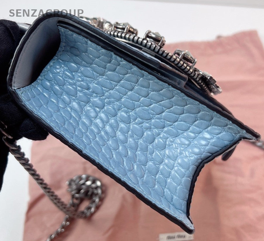 Miumiu miulady Clafskin Water Blue crystal Chain Strap Shoulder bag Brand NEW