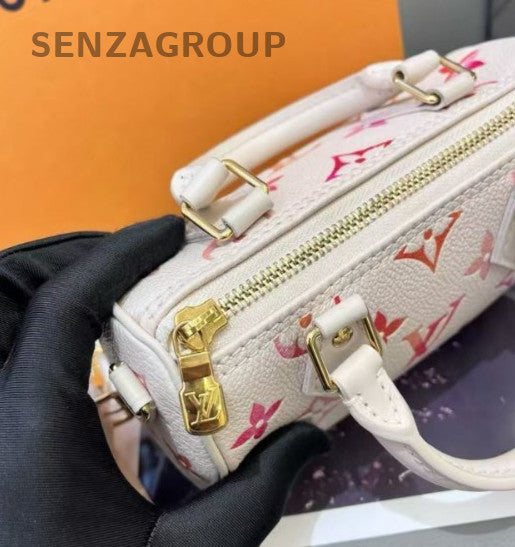 Louis Vuitton Speedy Nano Monogram Top Handle Bag Crossbody White Gold Women