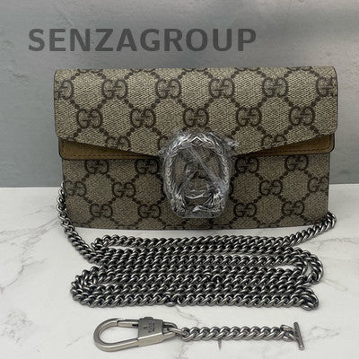 Gucci Dionysus Mini Chain Bag Brown Suede GG Supreme Silver Hardware