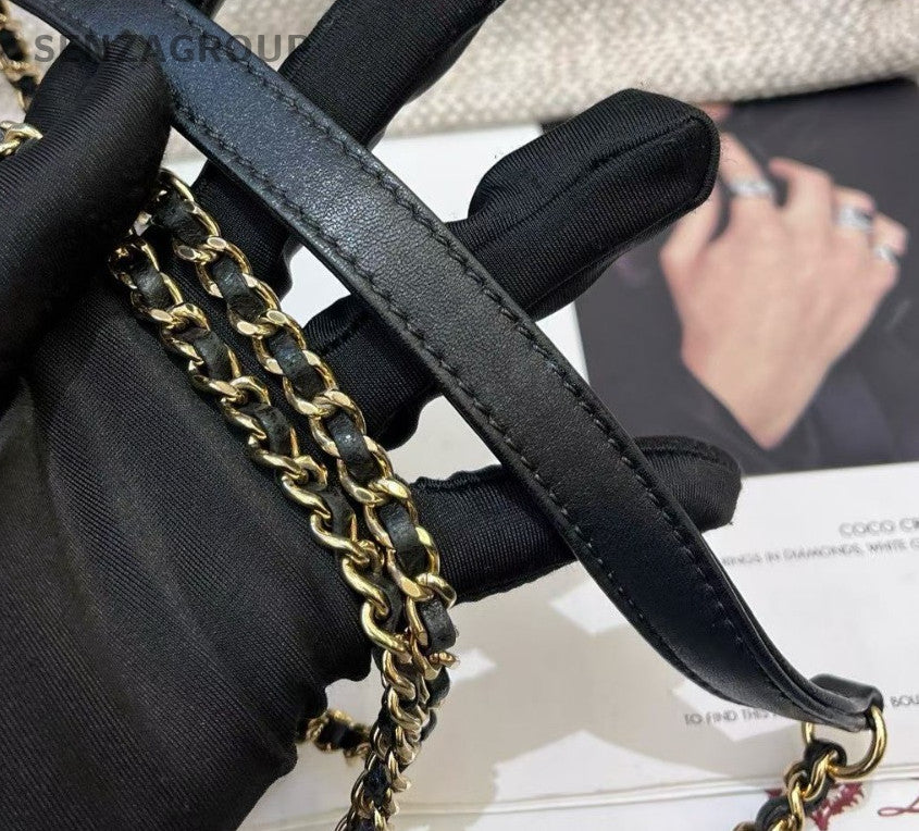 Chanel Classic Flap Chain Black Gold Diamond Shoulder Bag Women Classic Fashion