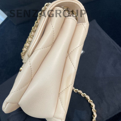 Chanel Classic Flap Bag Beige Gold Hardware Chain Shoulder Crossbody