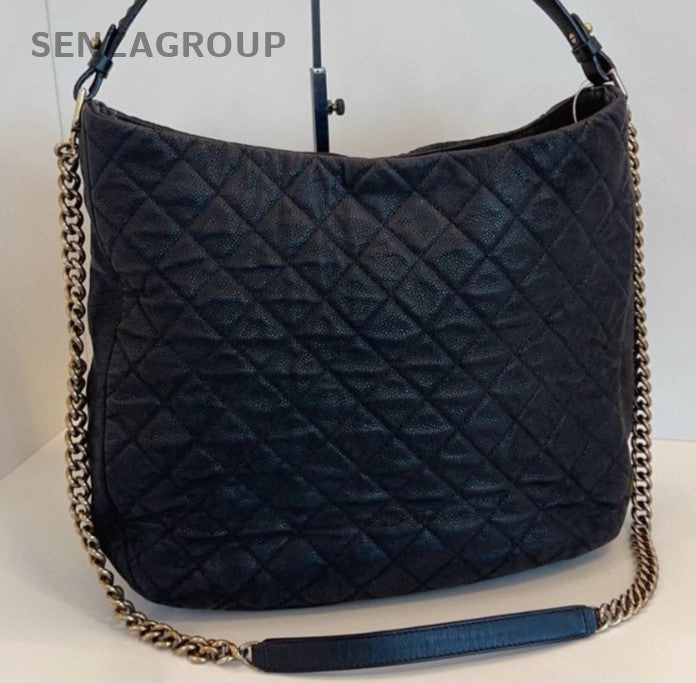 Chanel Diamond Hobo Top Handle Bag Chain Shoulder Bag Black Gold Women Classic