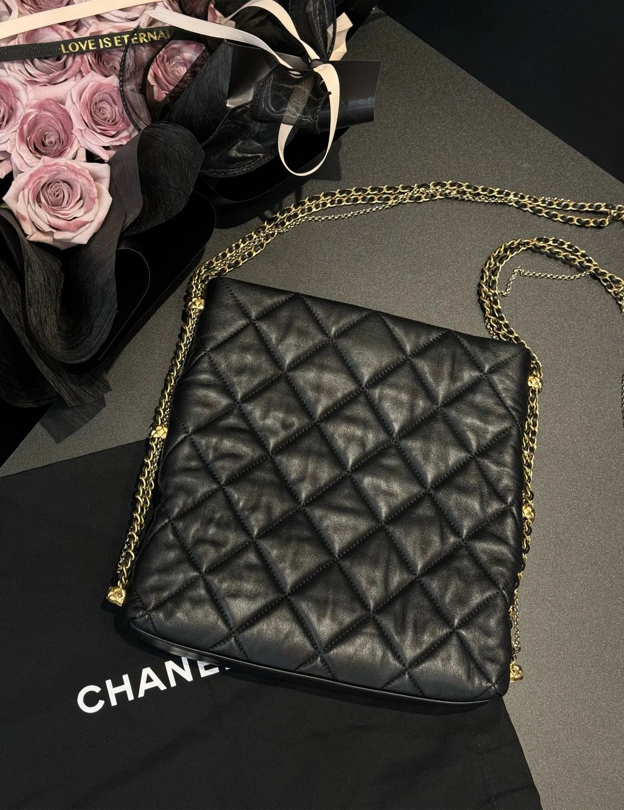 CHANEL Black Tote Chain Shoulder Handbag for Women