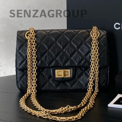 Chanel 2.55 Reissue Mini Black Calfskin Aged Gold Chain Shoulder Bag
