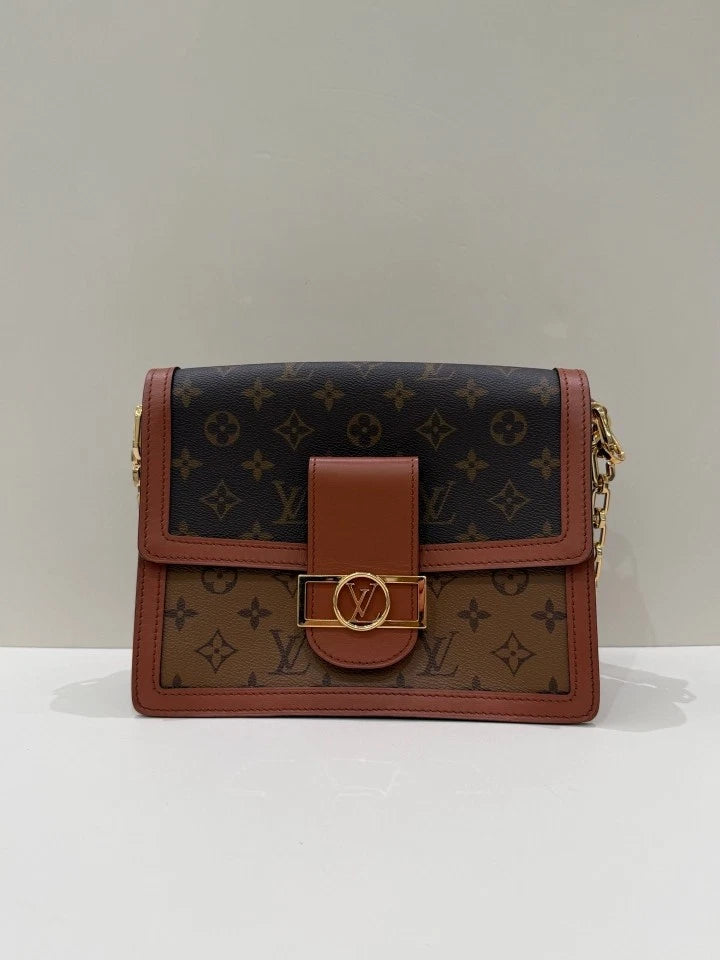 Louis Vuitton Dauphine MM Canvas Chain Crossbody Shoulder Bag Women