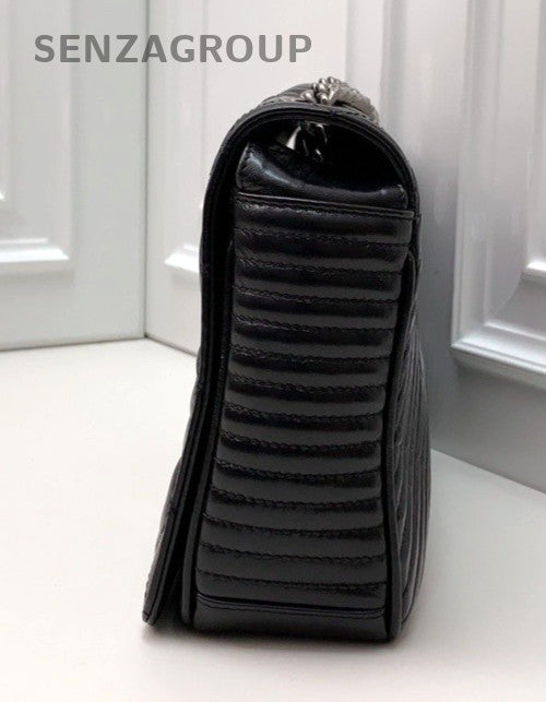 CHANEL Calfskin Leather Chain Strap Shoulder Crossbody Bag Women Black