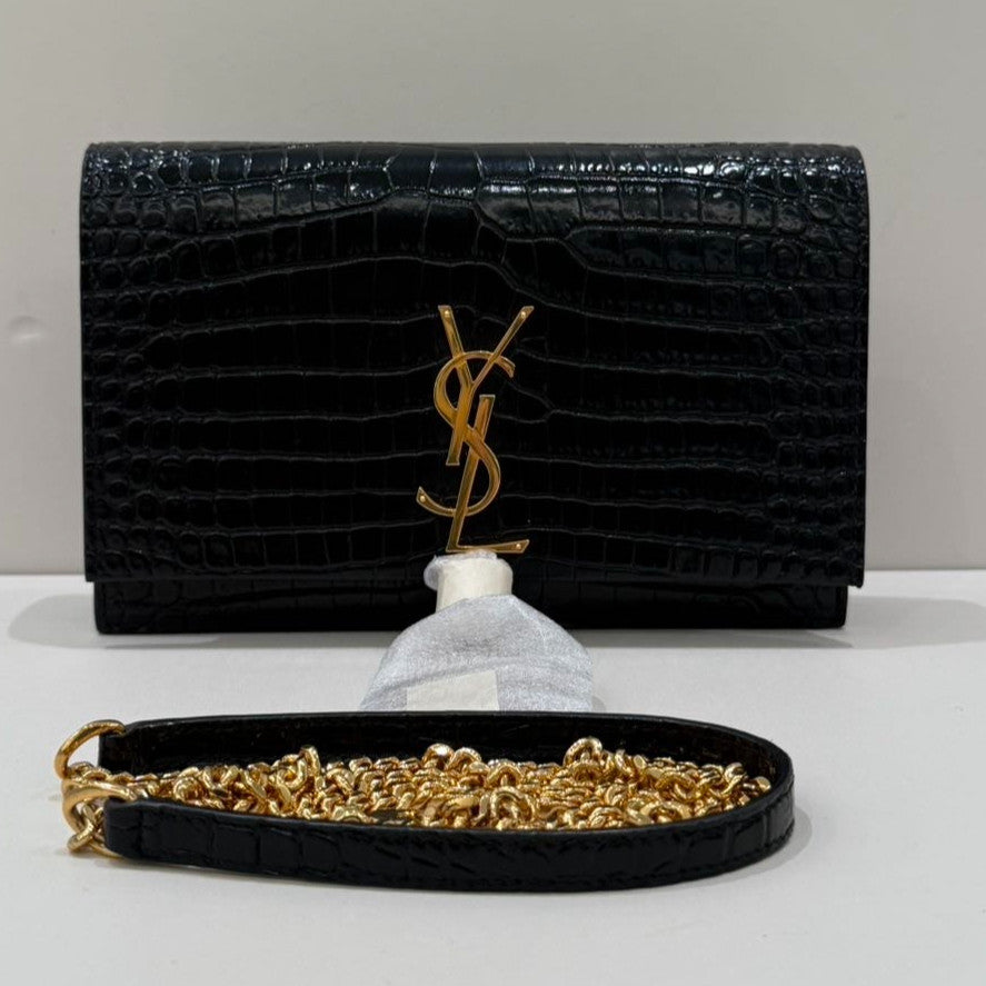 Saint Laurent YSL Kate WOC Black Gold Chain Crossbody Bag Classic Women