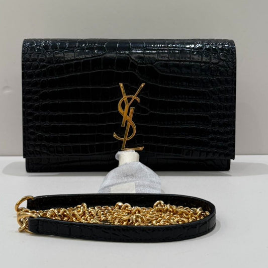 Saint Laurent YSL Kate WOC Black Gold Chain Crossbody Bag Classic Women