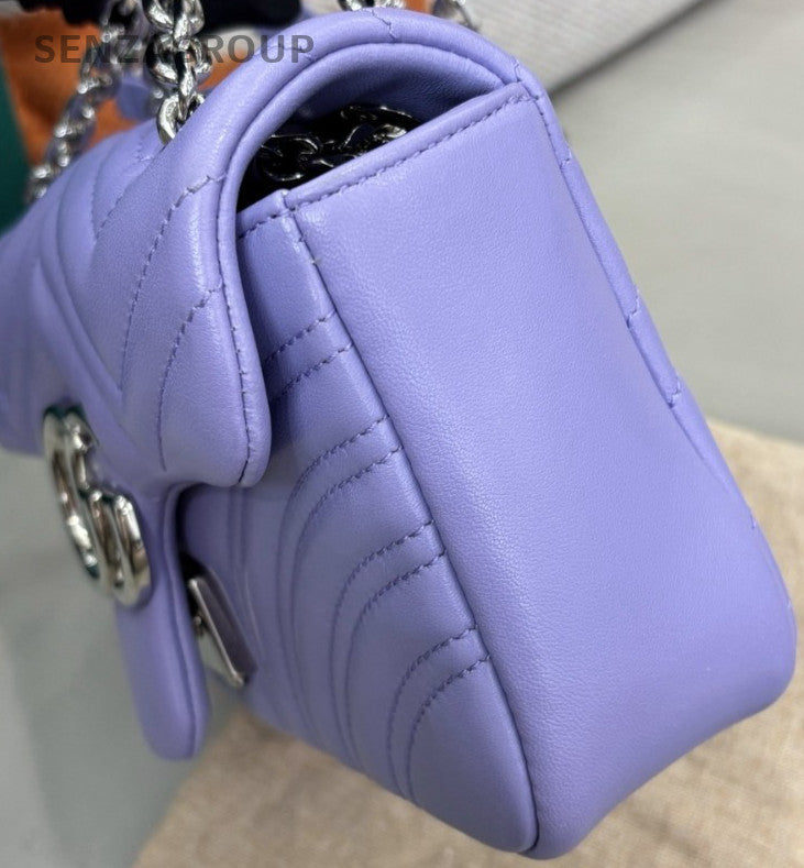 Gucci Marmont Chain Shoulder Bag Crossbody Purple Silver Women Classic
