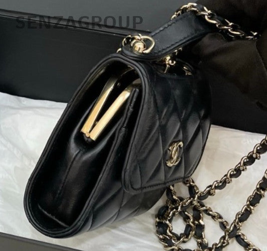 Chanel 22 Mini Calfskin Chain Shoulder Bag Crossbody Black Gold Women Classic