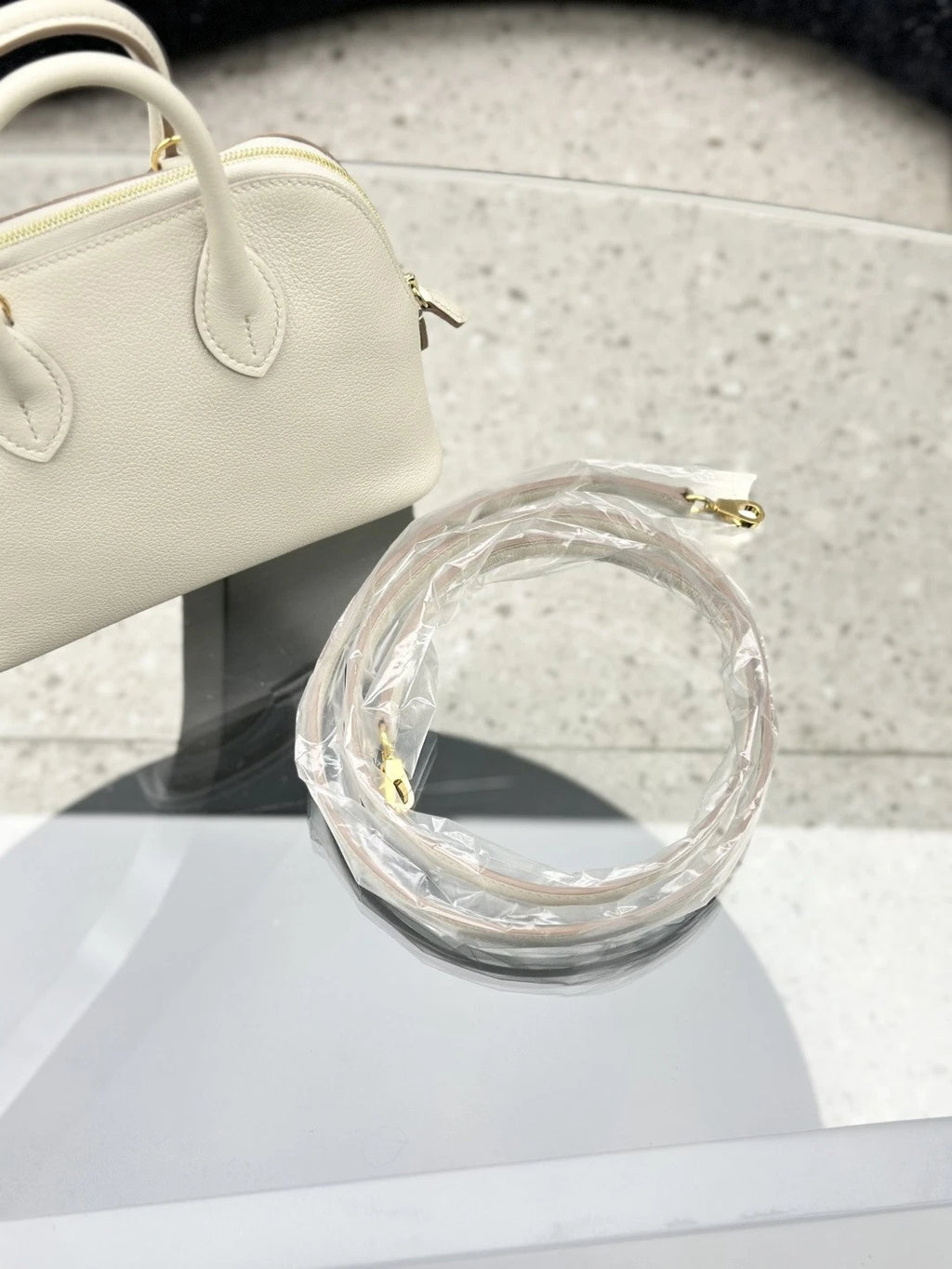 HERMES Bolide Evercolor Top Handle Crossbody Bag White Women Classic S
