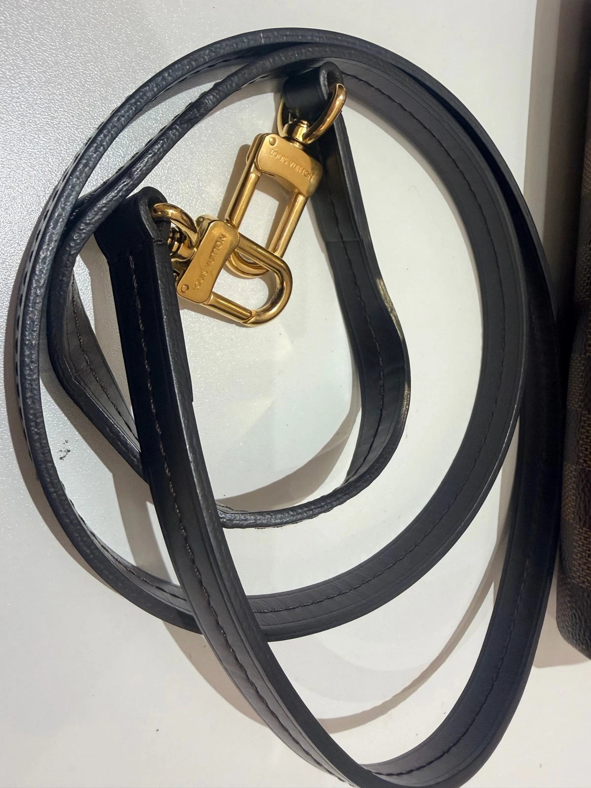 Louis Vuitton Tassel Damier Ebene Top Handle Crossbody Brown Gold Classic Women