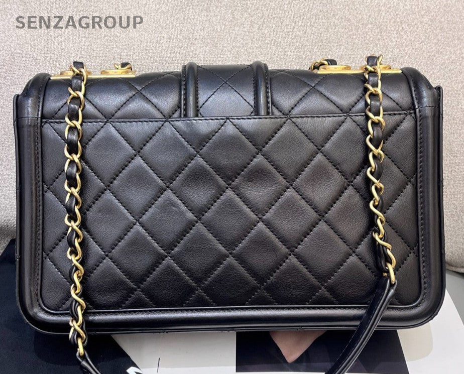 Chanel Classic Flap Chain Diamond Shoulder Bag Black Gold Women Fashion Designer