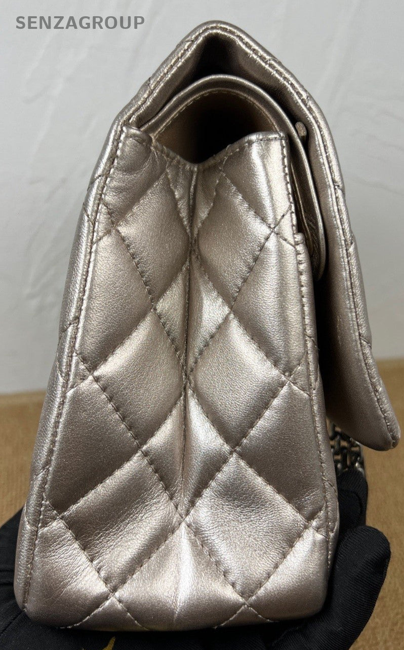Chanel 2.55 Chain Shoulder Bag Crossbody Champagne Silver Women Classic