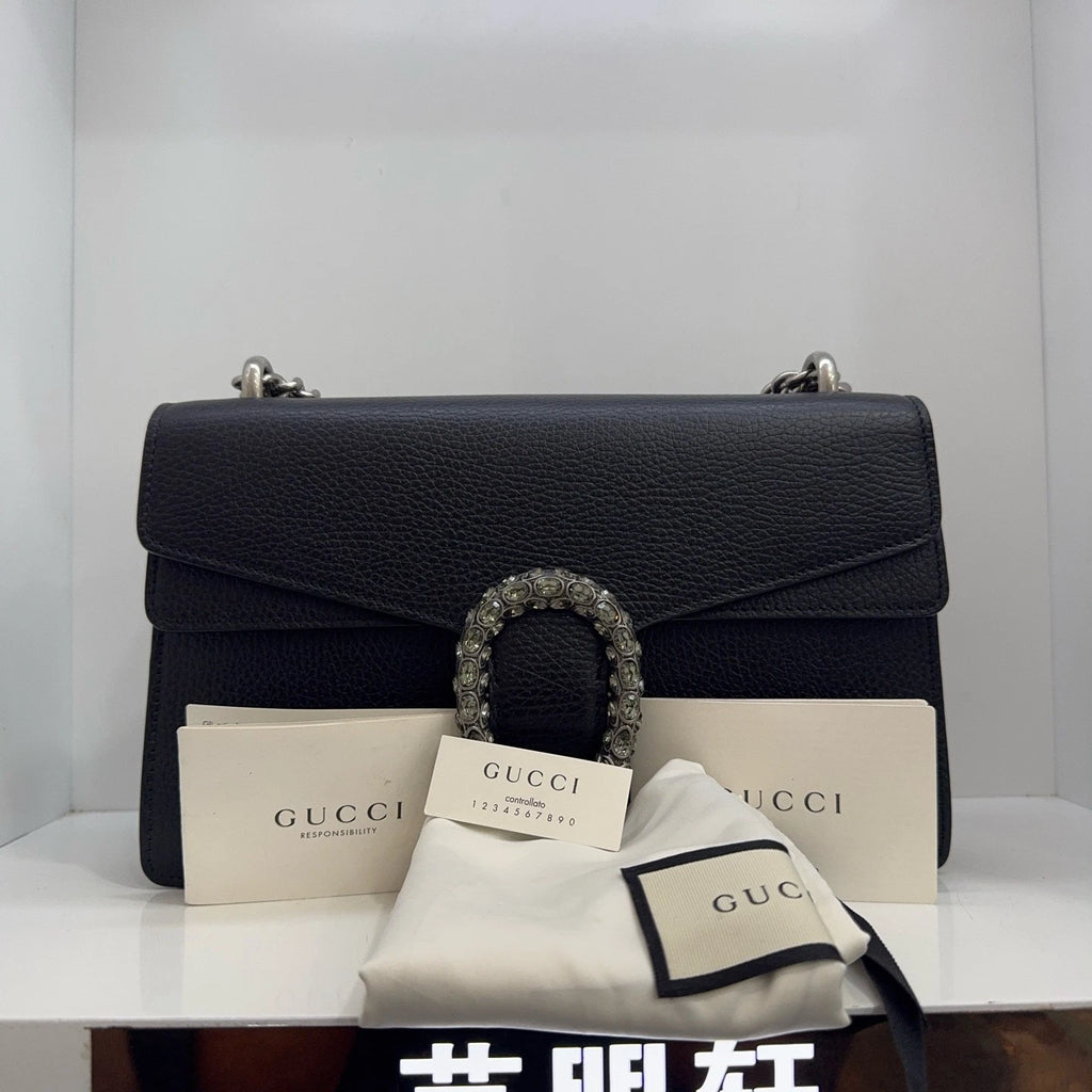 GUCCI Leather Dionysus Black Solid Shoulder Crossbody Bag For Women