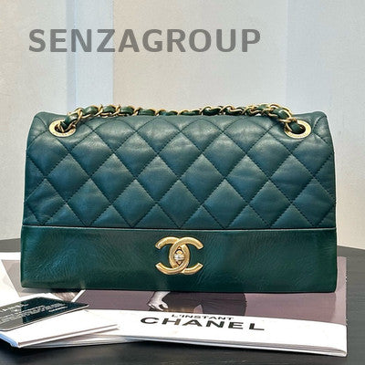 Chanel Classic Flap Bag Green Gold Hardware Quilted Chain Shoulder Bag