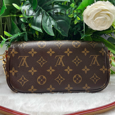 Louis Vuitton Ivy Monogram Chain Crossbody Bag Brown Gold Clasp
