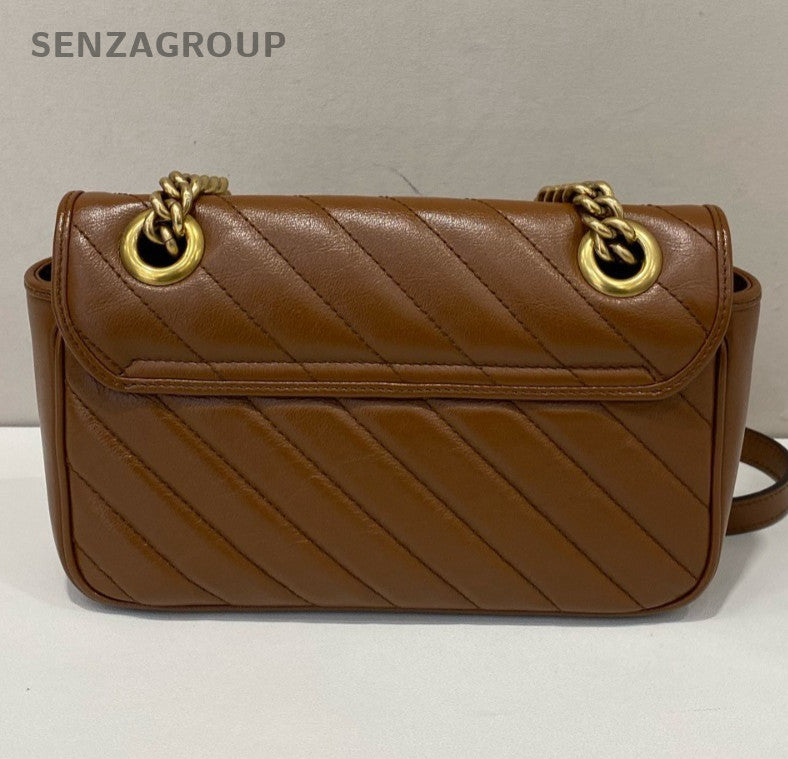 Gucci Marmont Chain Shoulder Bag Crossbody Brown Gold Women Classic Fashion