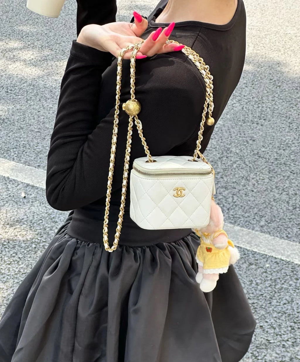 CHANEL White Lambskin Gold Ball Mini Box Crossbody Bag For Women