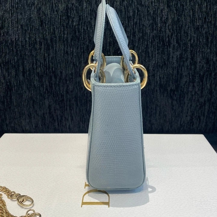 Dior Lady Dior Gold Gray Crossbody Top Handle Excellent