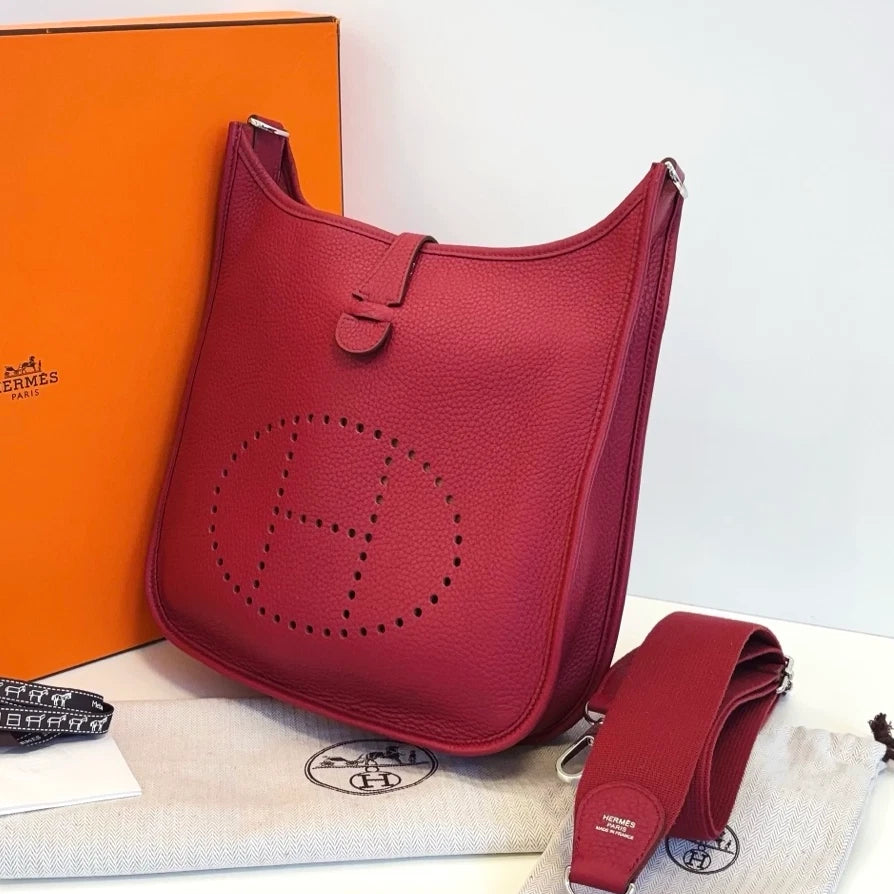 Hermes Evelyne29 Shoulder Bag Crossbody Used Women Red Silver Classic