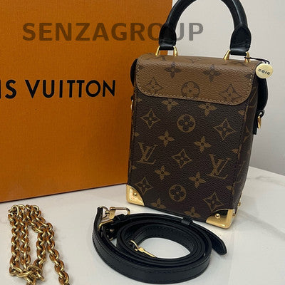 LV Monogram Box Bag Brown Gold Chain Crossbody Shoulder Bag Women
