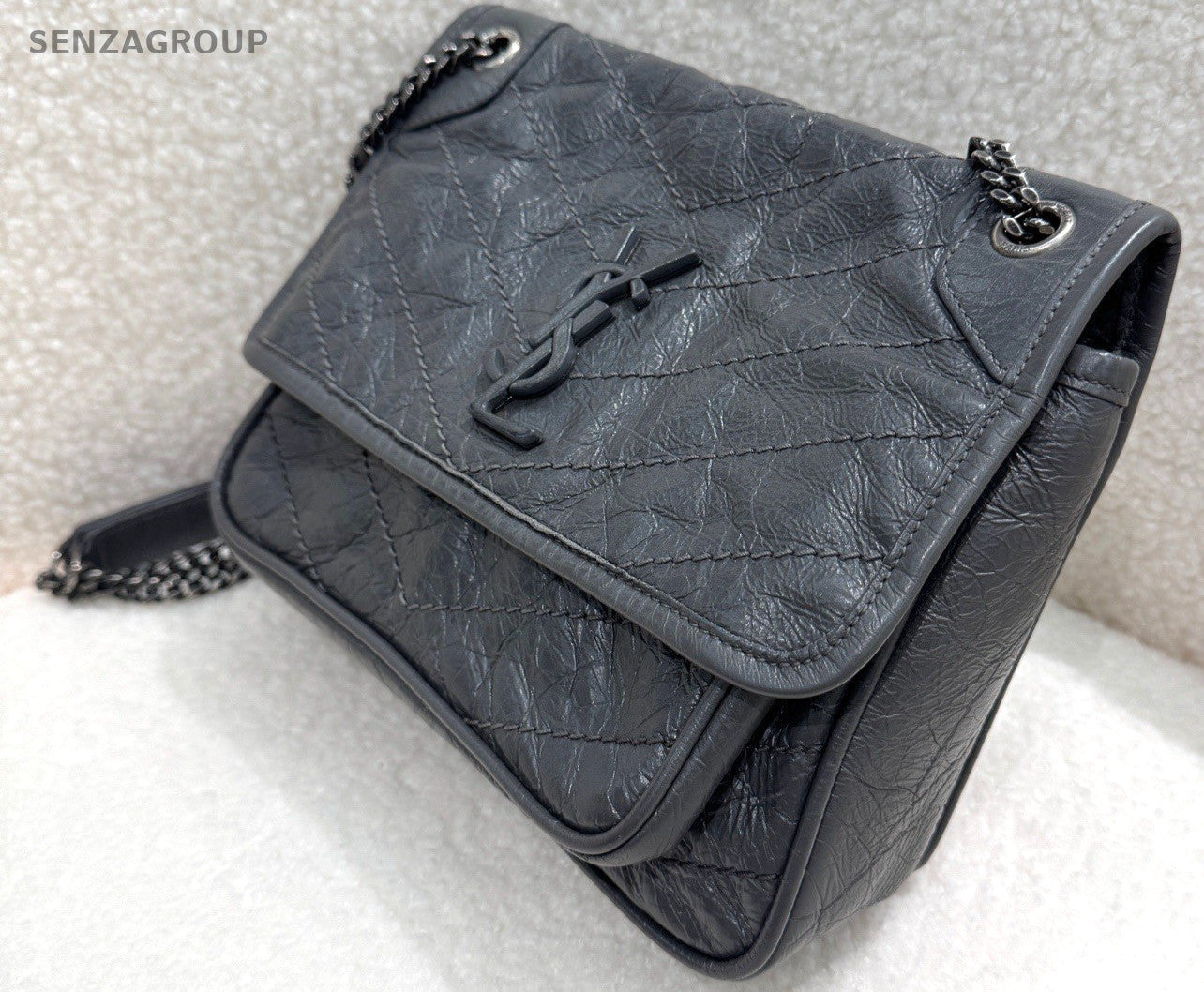 YSL Saint Laurent NIKI Small Cement grey Chain Strap Crossbody Shoulder bag