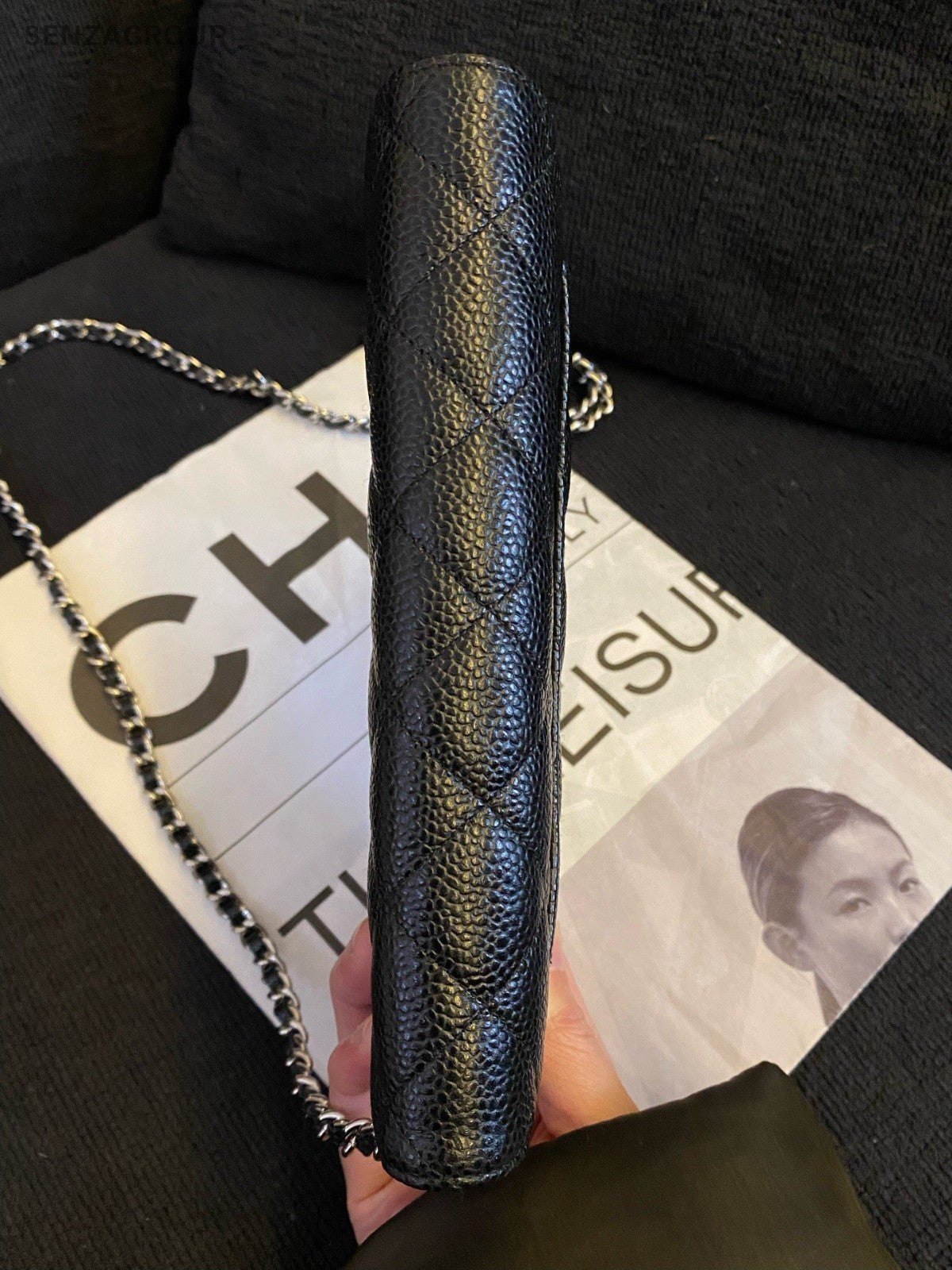 Chanel WOC Chain Diamond Shoulder Bag Crossbody Black Silver Women Classic