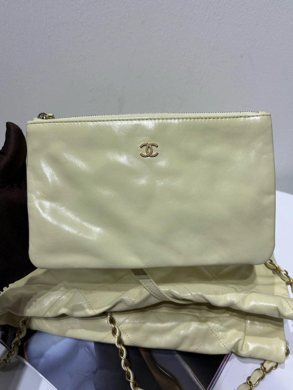 Authentic CHANEL 22 Small Yellow Tote Shoulder Bag For Women