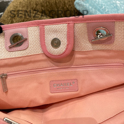 Chanel White & Pink Tote Beach Bag Chain Strap Silver Hardware Classic