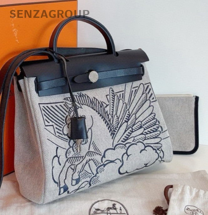 Hermes Herbag31 Top Handle Bag Crossbody Black Gray Silver Used Women Classic