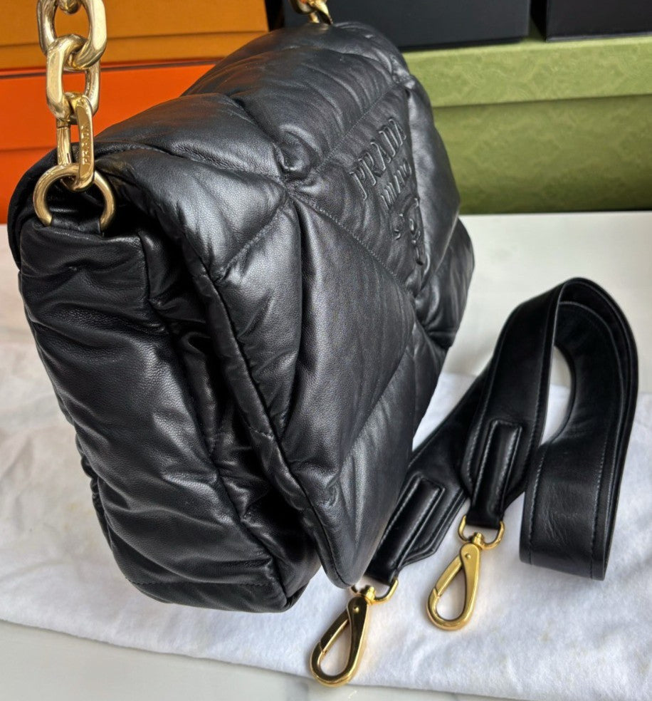 PRADA PUFFER Chain Strap Black Gold 2WAY Shoulder bag Almost Brand NEW Women