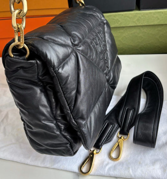 PRADA PUFFER Chain Strap Black Gold 2WAY Shoulder bag Almost Brand NEW Women