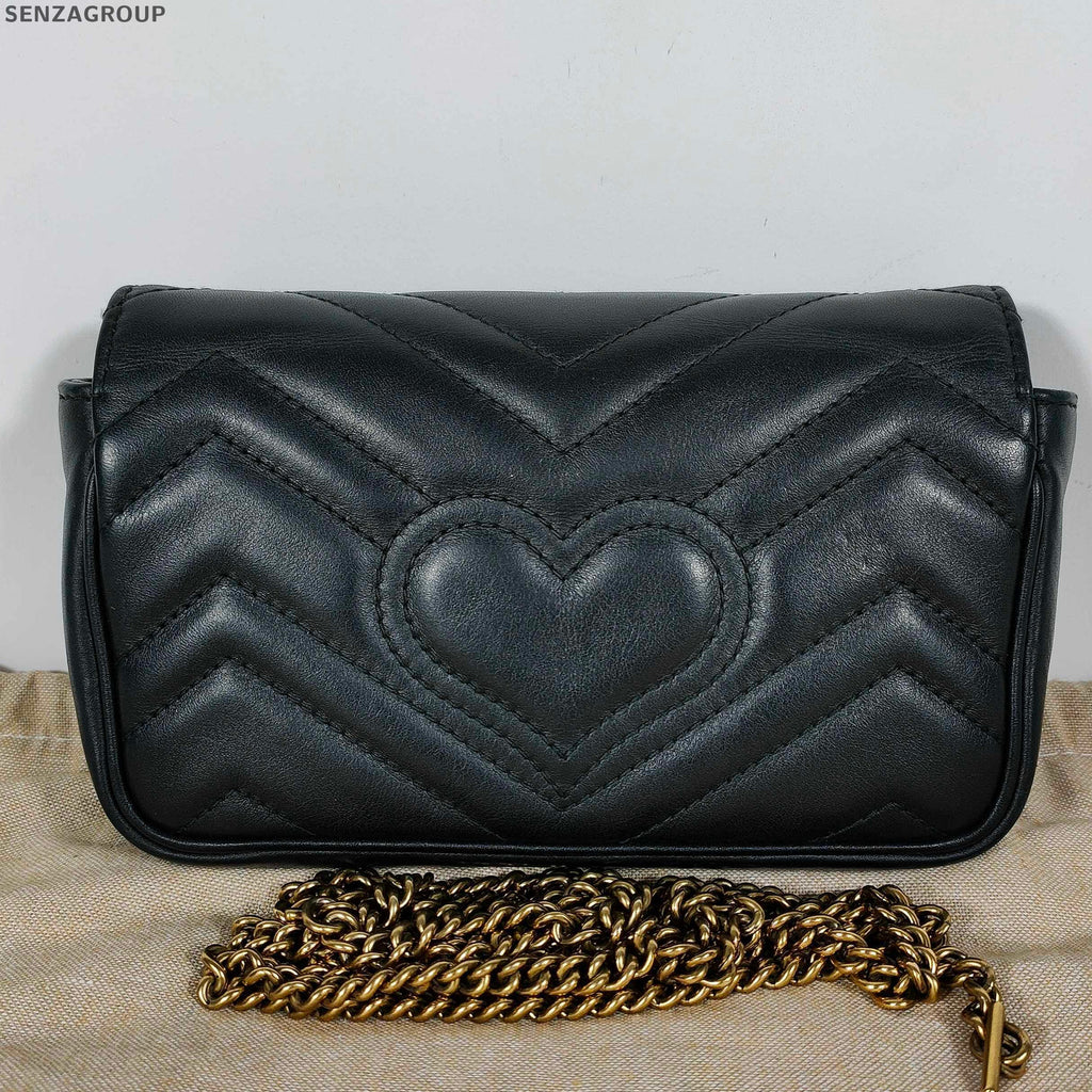 Gucci Marmont Mini Black Gold Chain Shoulder Crossbody Bag Women Classic