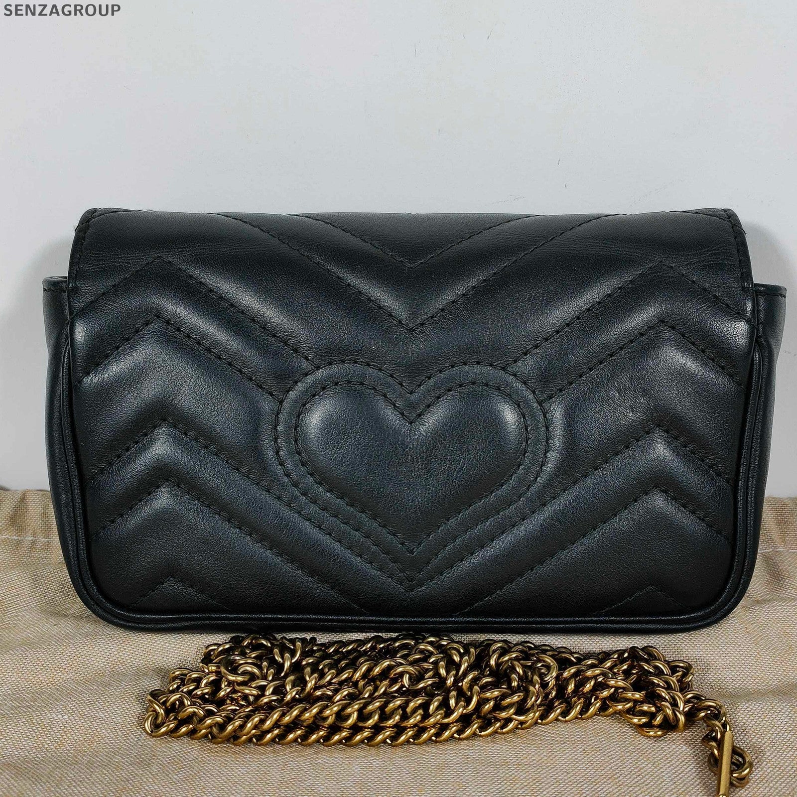 Gucci Marmont Mini Black Gold Chain Shoulder Crossbody Bag Women Classic