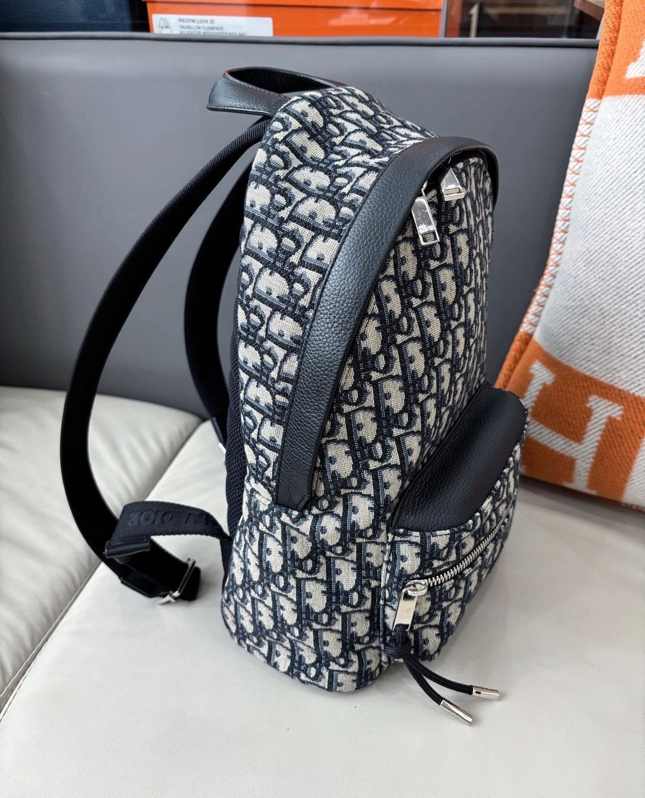 Christian Dior Oblique PM Backpack Blue Silver Unisex Adults Classic