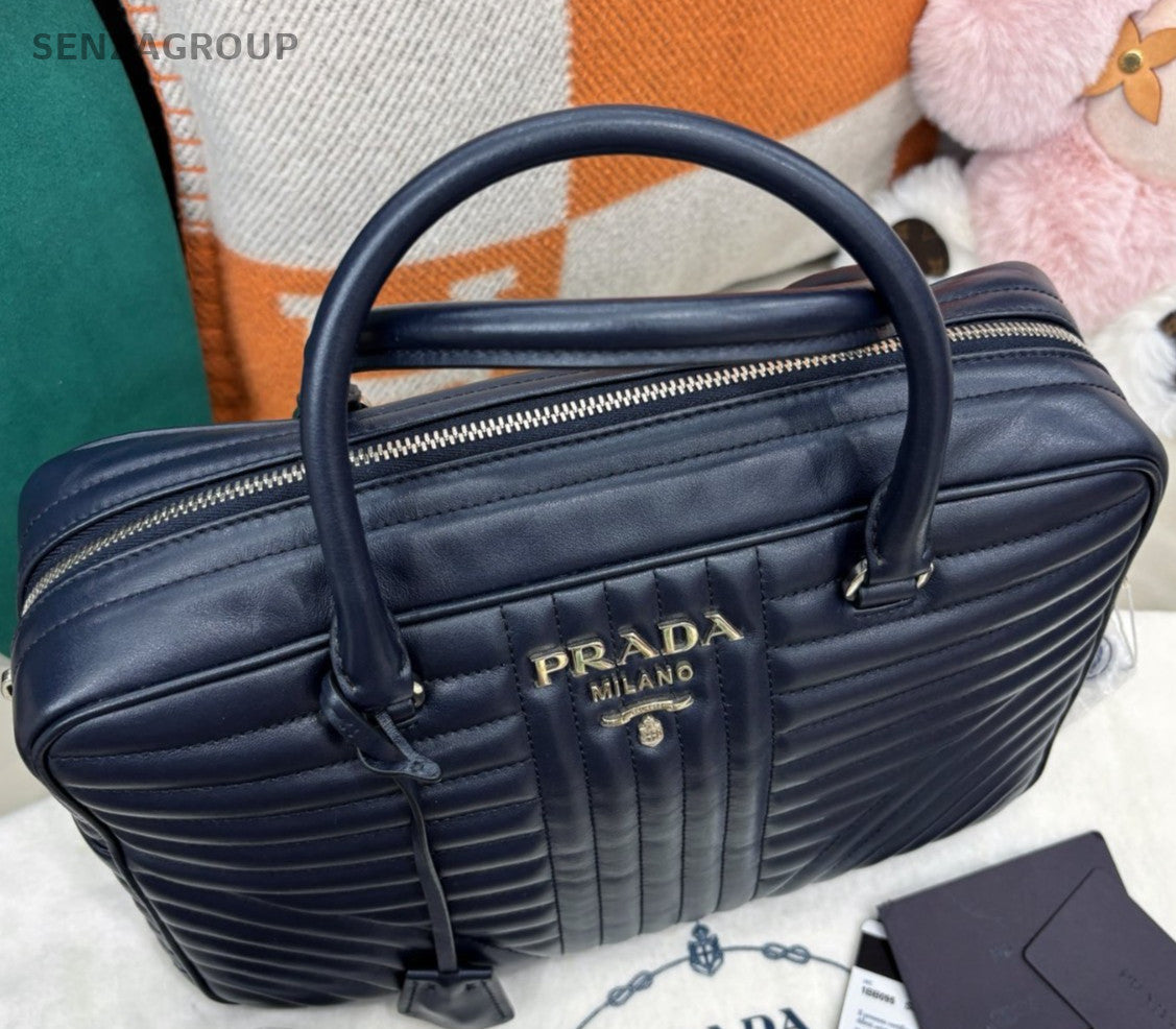 Prada Diagram 2Way Top Handle Bag Crossbody Blue Silver Used Women Classic