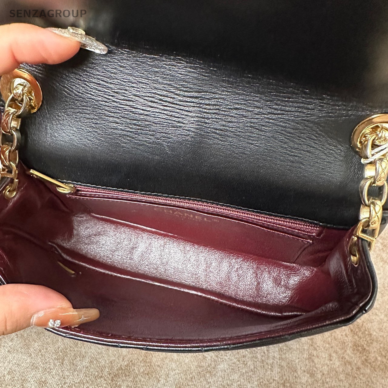 Chanel Diamond Mini Lambskin Chain Shoulder Bag Crossbody Black Gold Women