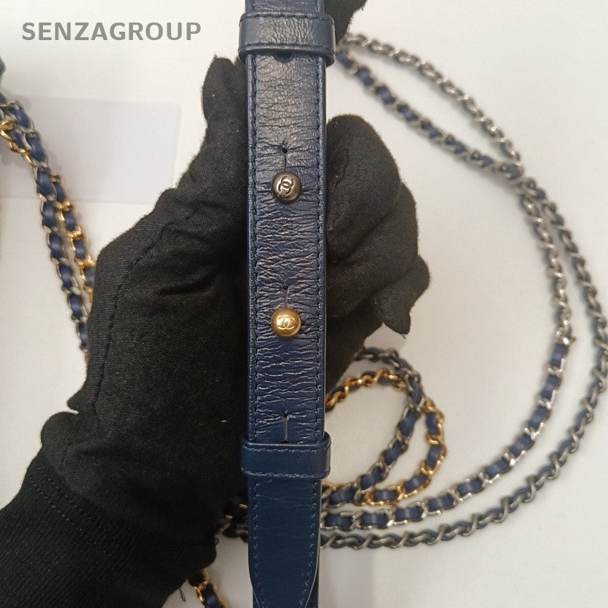 Chanel Gabrielle Chain Shoulder Bag Crossbody Blue Gold Women Classic Diamond