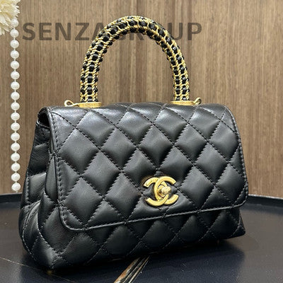 Chanel Coco Handle Mini Black Gold Calfskin Chain Crossbody Bag