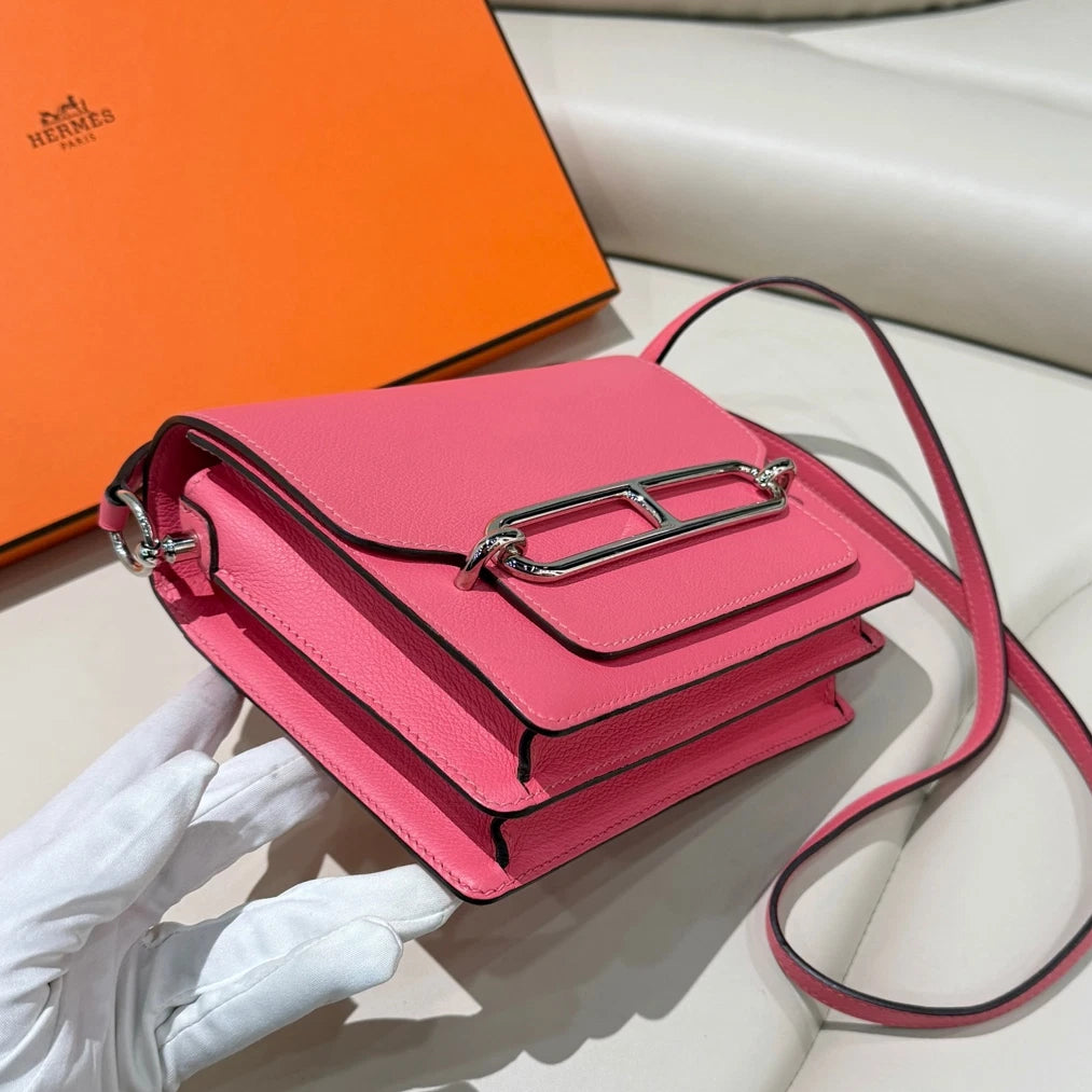 Hermes Roulis19 Shoulder Bag Crossbody Pink Silver Women Classic Fashion