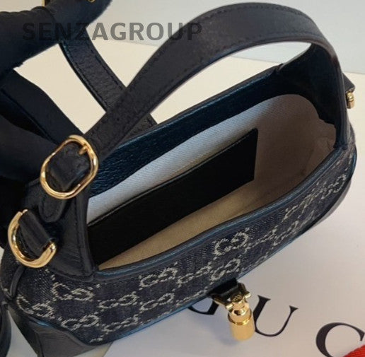 Gucci Jackie 1961  Denim Mini Shoulder Crossbody Bag Black Women