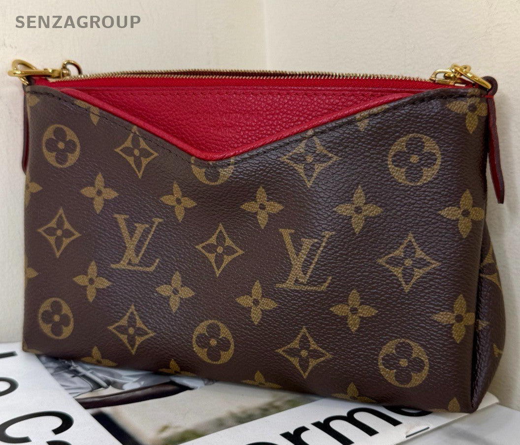 Louis Vuitton Monogram Chain Shoulder Bag Brown Red Women Classic Designer