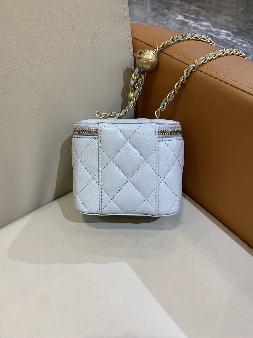 CHANEL Light Gray Gold Ball Mini Box Bag For Women