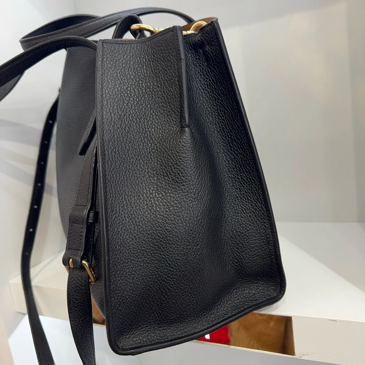 COACH Charlie 35 Black Leather Tote Shoulder Handbag For Women