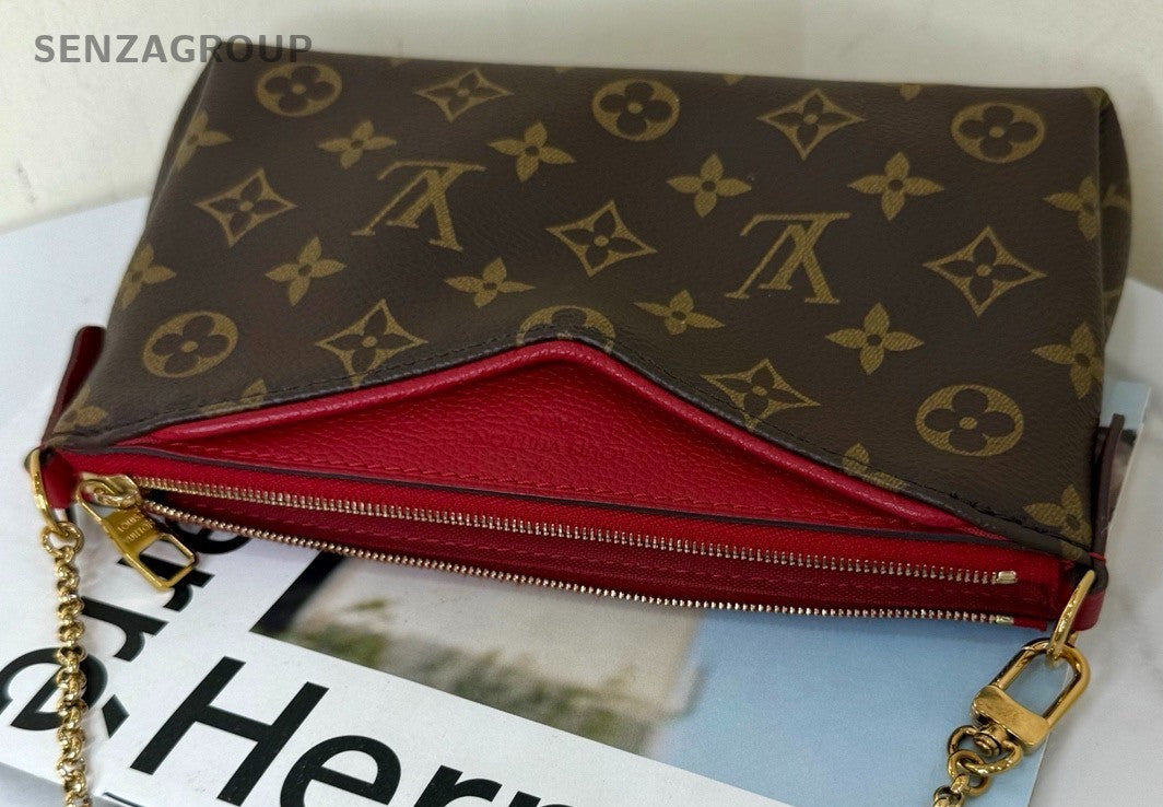 Louis Vuitton Monogram Chain Shoulder Bag Brown Red Women Classic Designer