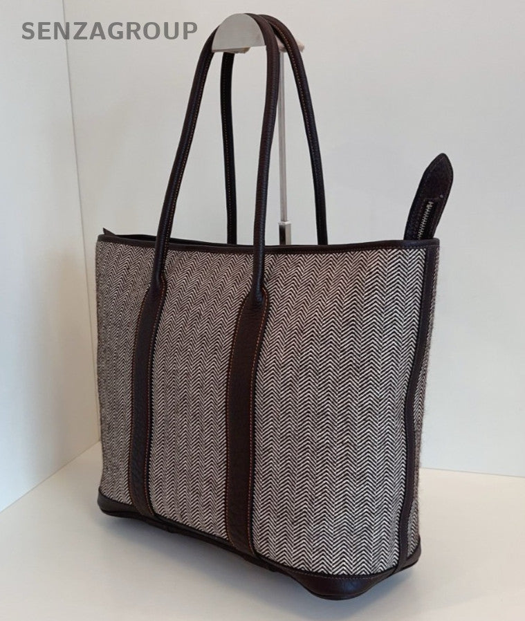 Hermes Garden Tote Long Handle Strap Canvas Sholder bag Wool leather patchwork